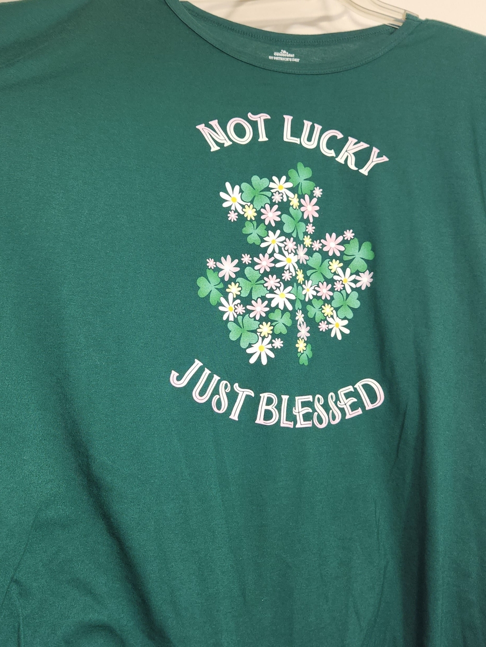 Green 'Not Lucky Just Blessed' Floral Clover Long-Sleeve Pajama Tee XXL